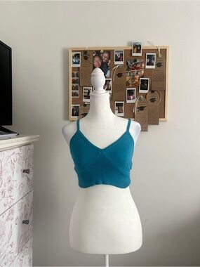 Bright Teal Ribbed Cropped Tank